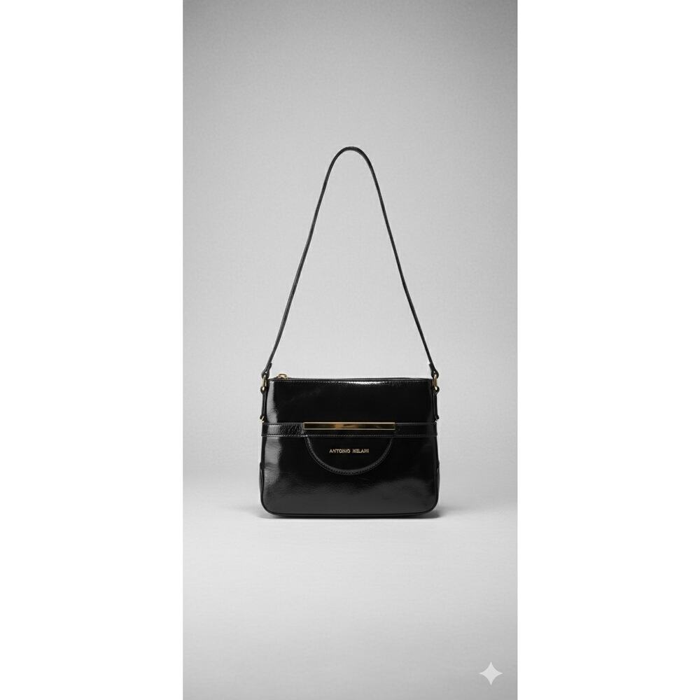 Antonio Melani Black Purse With Gold Color Hardware Medium Size